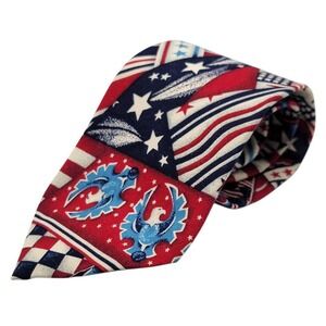 BEANS MCGEE Cotton Necktie Tie USA Designer AMERICAN FLAG Red White Blue EUC‎